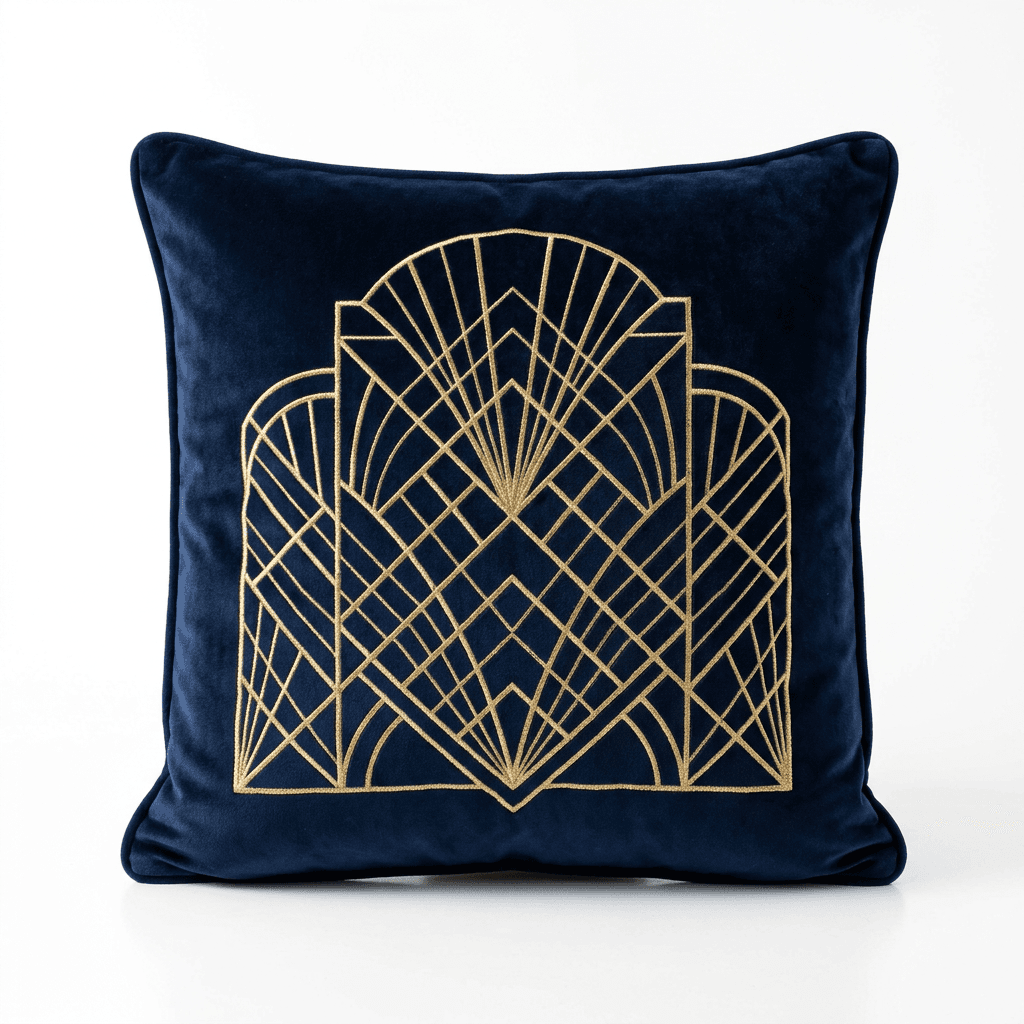 Embroidered Velvet Cushion - Midnight