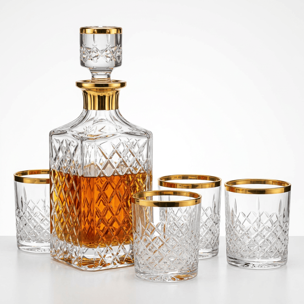Crystal & Gold Whiskey Decanter Set