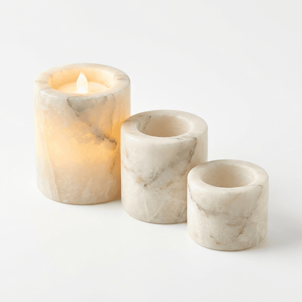 Alabaster Tea Light Holder Set
