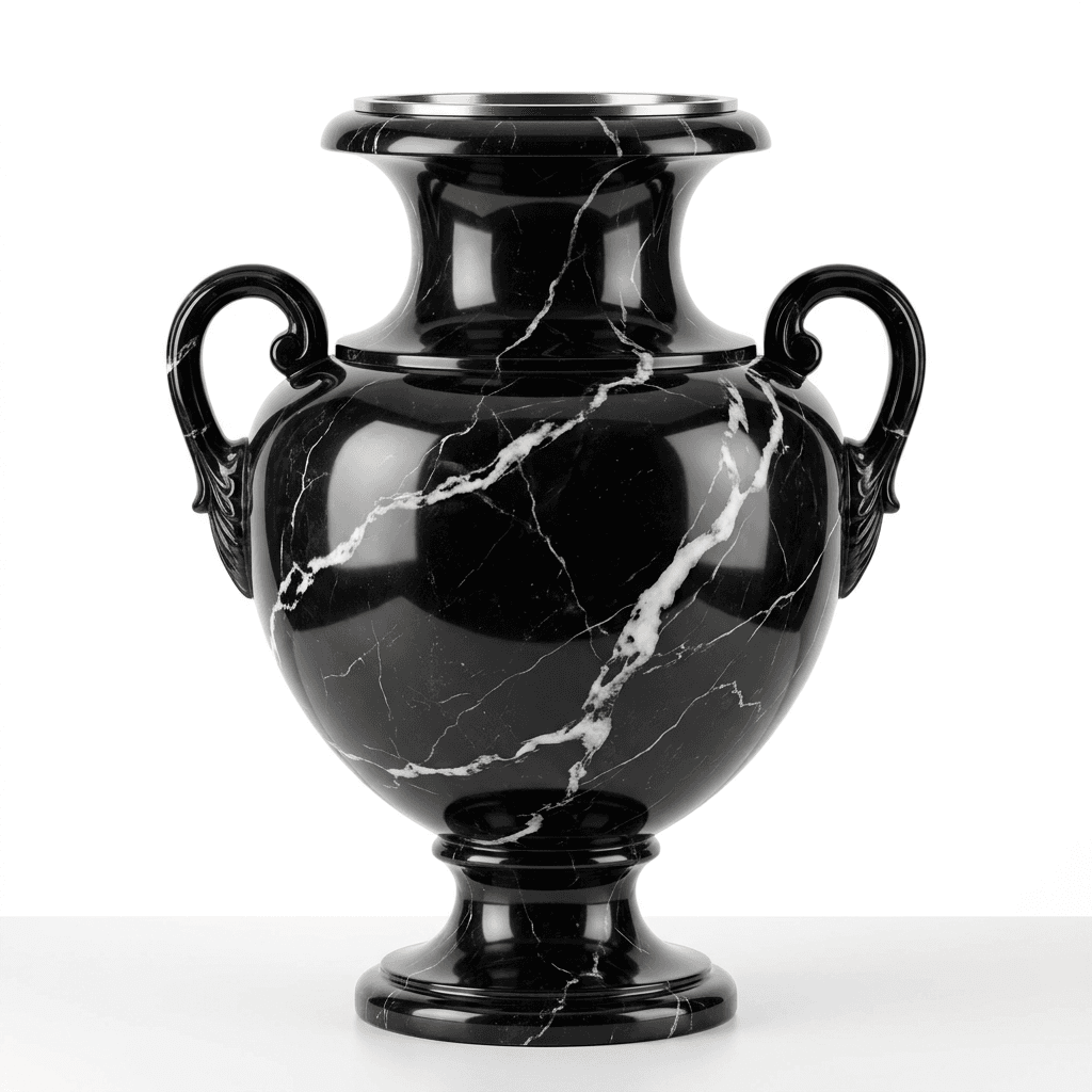 Nero Marquina Marble Urn Vase
