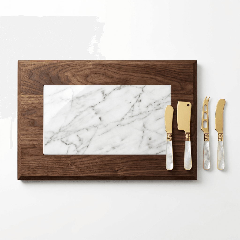 Walnut & Marble Luxury Cheese Board Set