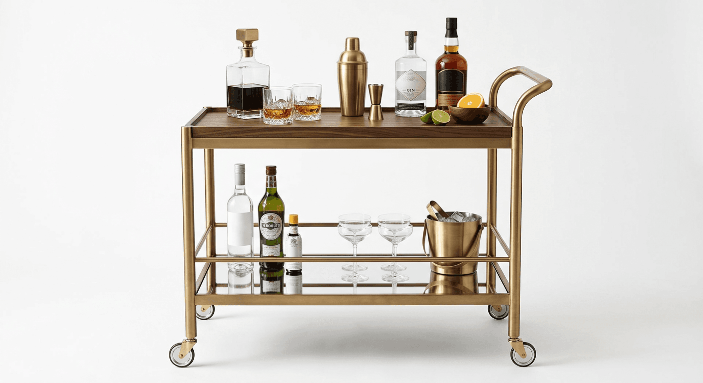Brass & Walnut Bar Cart