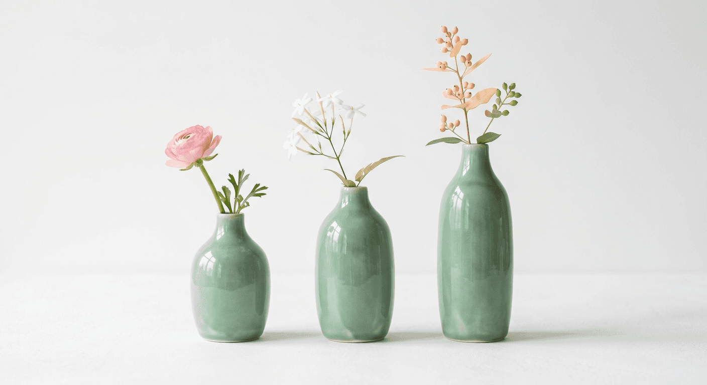 Celadon Ceramic Bud Vase Trio